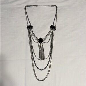 Silver and Black Layered Chain Necklace
